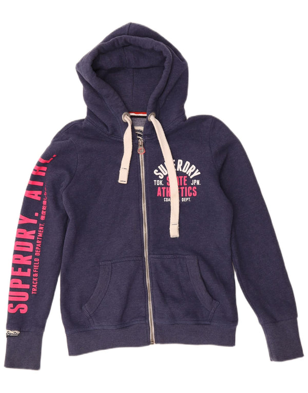 Женский свитер с капюшоном на молнии с графическим рисунком Superdry UK 14, средний темно-синий, хлопок