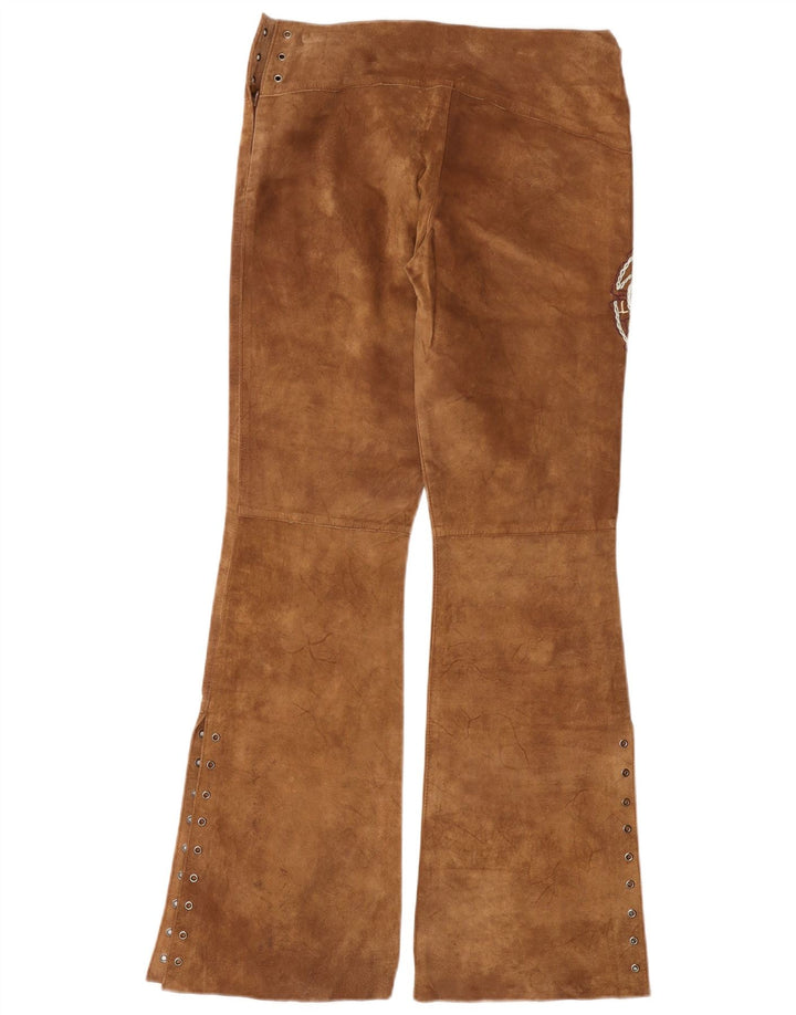 Винтажные женские замшевые брюки Bootcut среднего размера W30 L33 коричневые кожаные