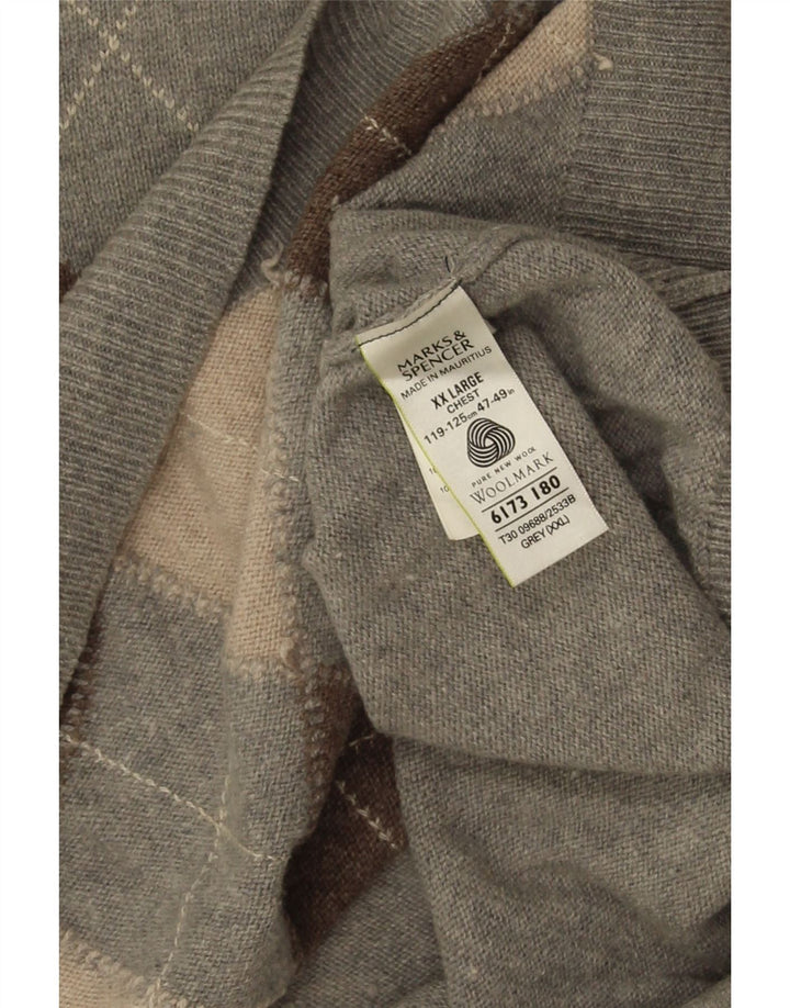 Мужской джемпер с v-образным вырезом Marks & Spencer 2XL Серый Аргайл/Алмаз