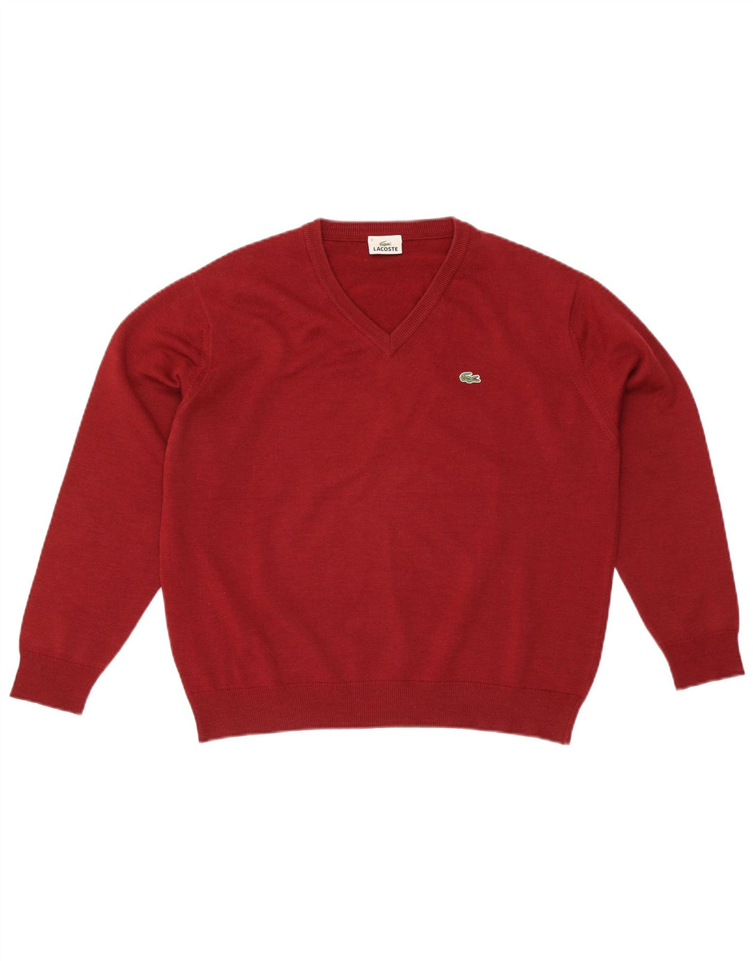 Мужской джемпер с v-образным вырезом Lacoste, размер 4, большой, красный, шерстяной