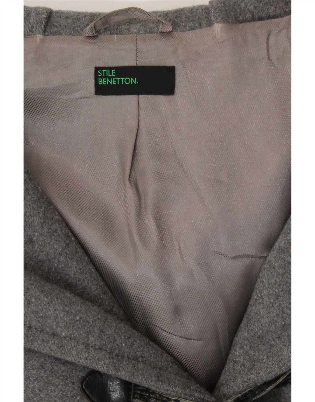 Женский дафлкот с капюшоном Benetton IT 40, маленький, серый, шерсть