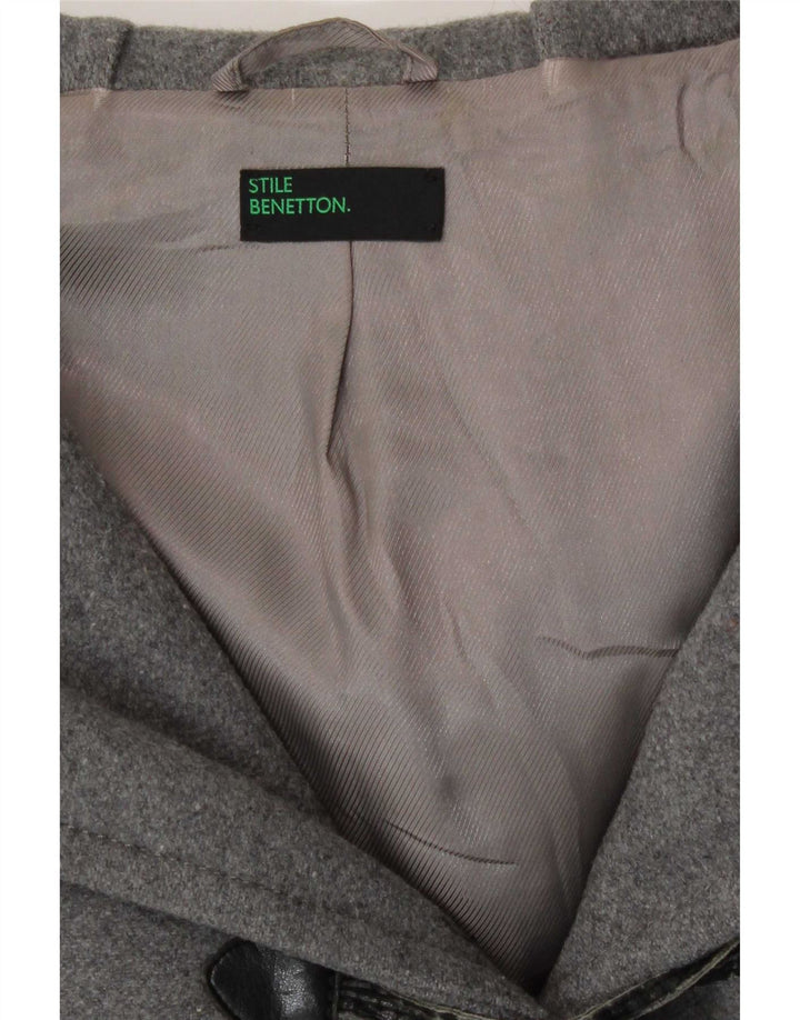 Женский дафлкот с капюшоном Benetton IT 40, маленький, серый, шерсть