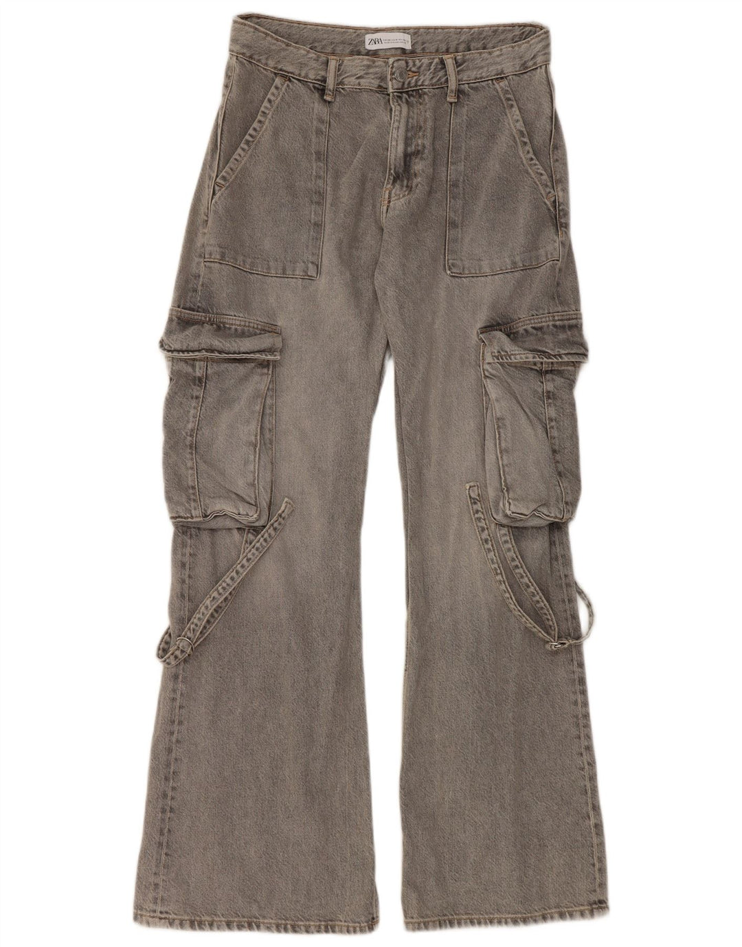 Женские расклешенные джинсы карго Zara EU 38 Small W30 L32 Серые