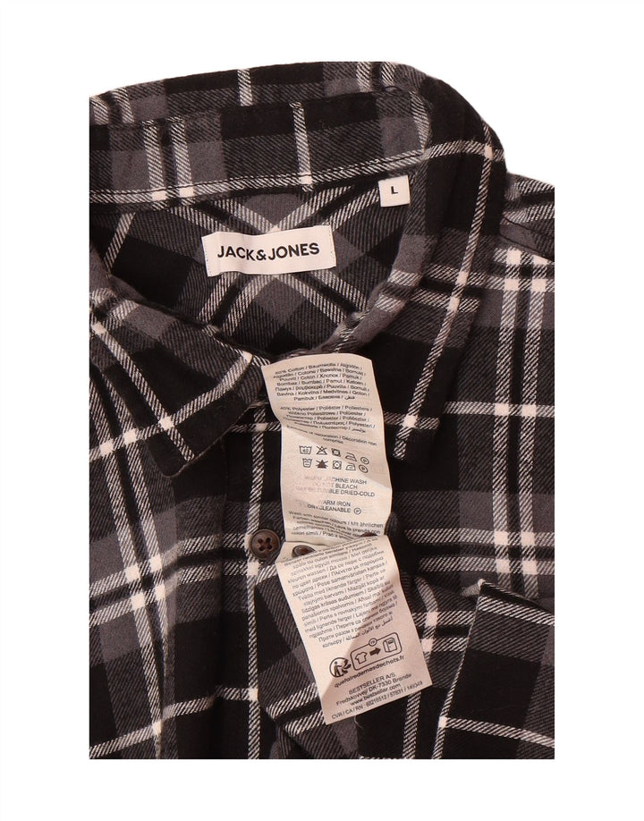 JACK & JONES Mens Flannel Shirt Large Black Check Cotton