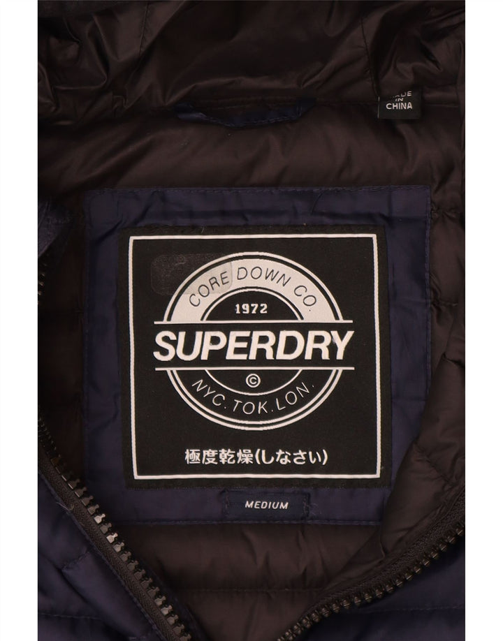 Женская утепленная куртка с капюшоном Superdry UK 14, средний темно-синий, полиэстер