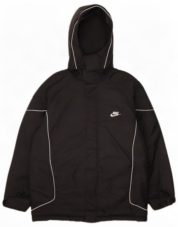 Nike Boys Hooded Graphic Windbreaker Coat 12-13 Years Large Black Polyester