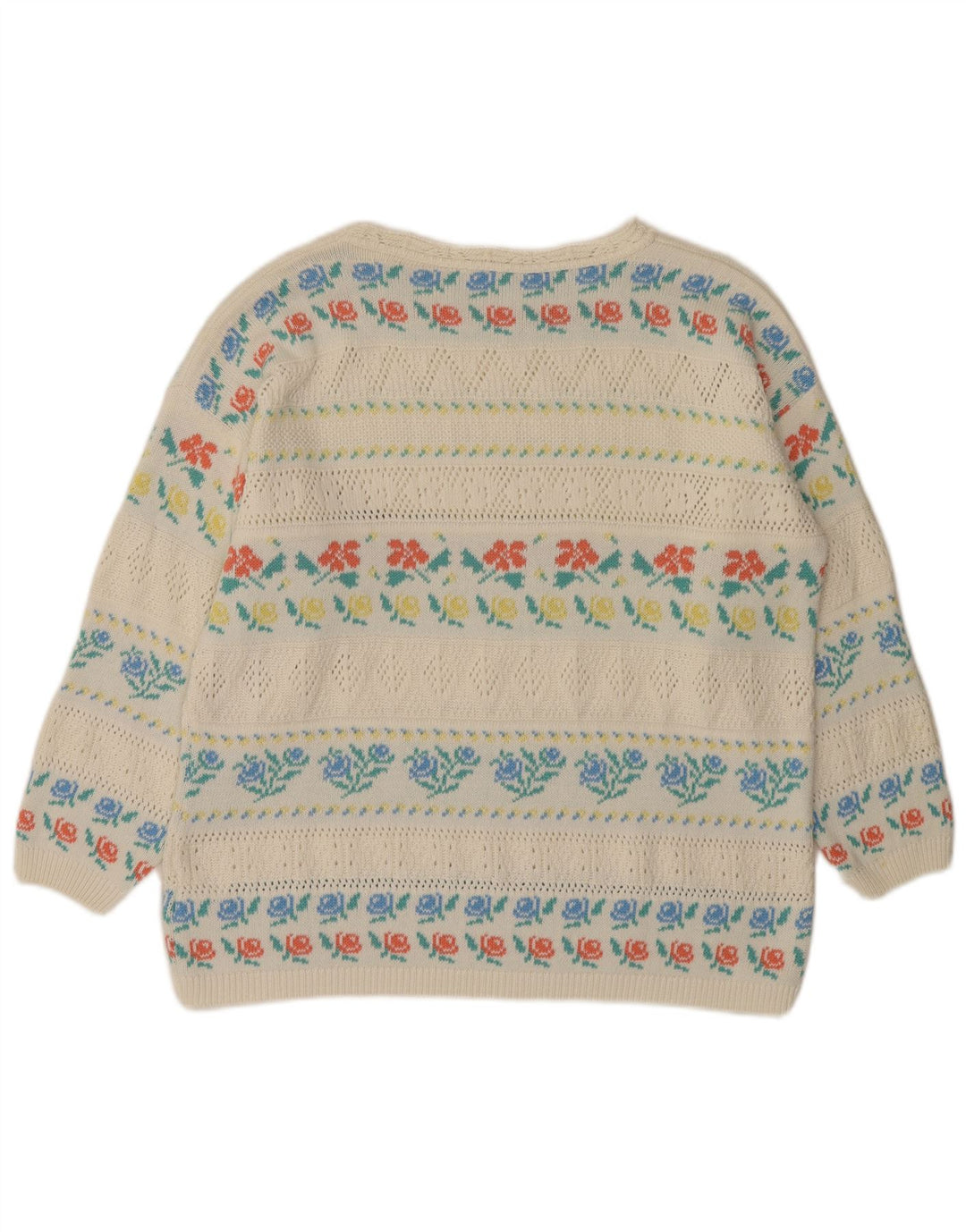 Женский свитер с вырезом «лодочка» VINTAGE IT 46, большой белый акрил с цветочным принтом