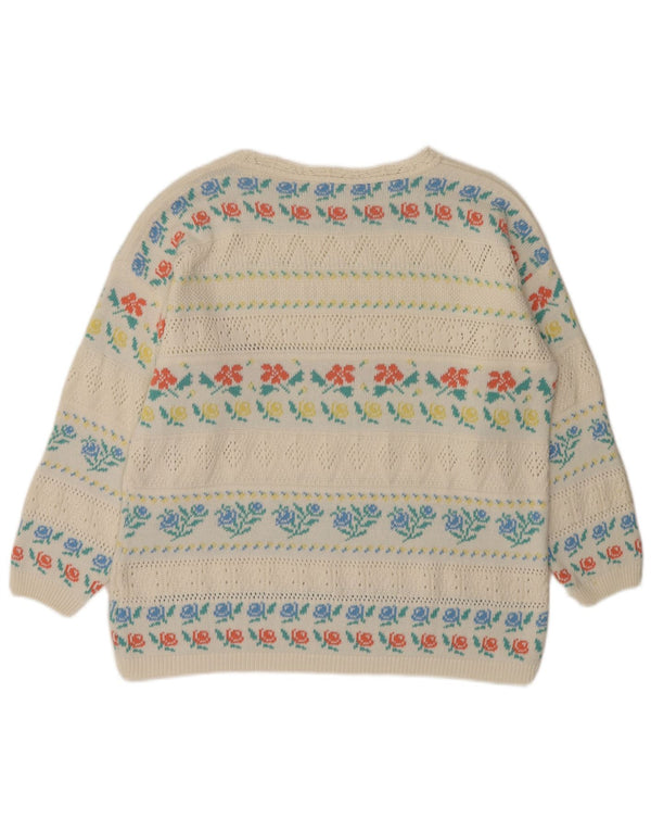 Женский свитер с вырезом «лодочка» VINTAGE IT 46, большой белый акрил с цветочным принтом