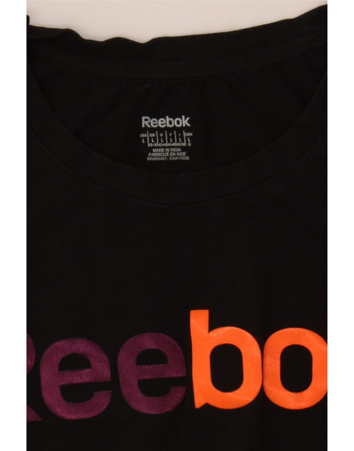 REEBOK Womens Graphic T-Shirt Top UK 14 Large Black Vintage Reebok and Second-Hand Reebok from Messina Hembry 
