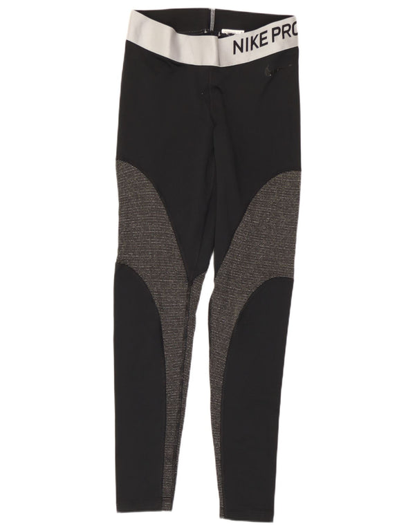 Женские леггинсы с рисунком Nike Dri Fit UK 12, средние, черные, с цветными блоками