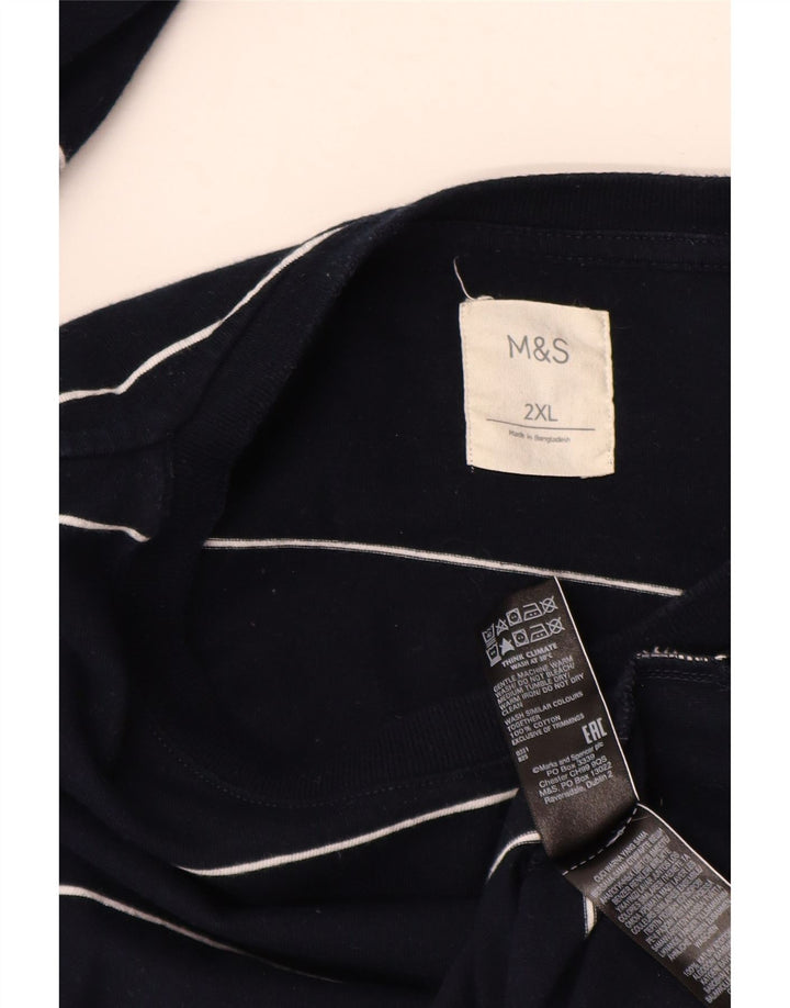 Мужской топ MARKS & SPENCER с длинным рукавом 2XL, темно-синий в полоску, хлопок