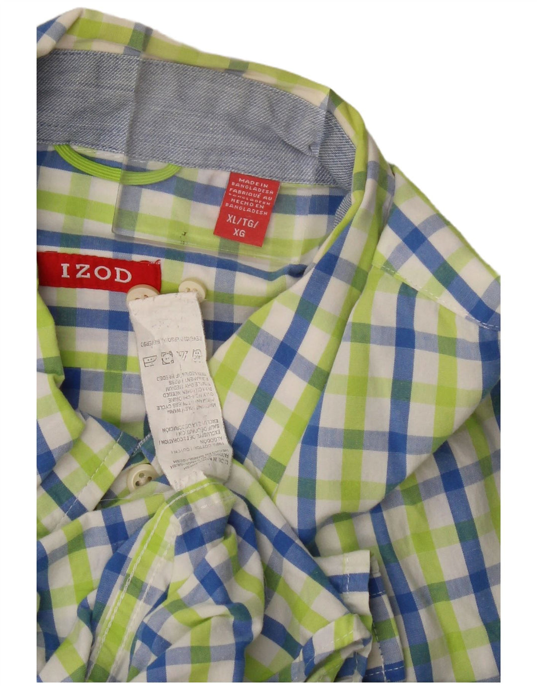 Izod Мужская рубашка с коротким рукавом XL, зеленая клетка, хлопок