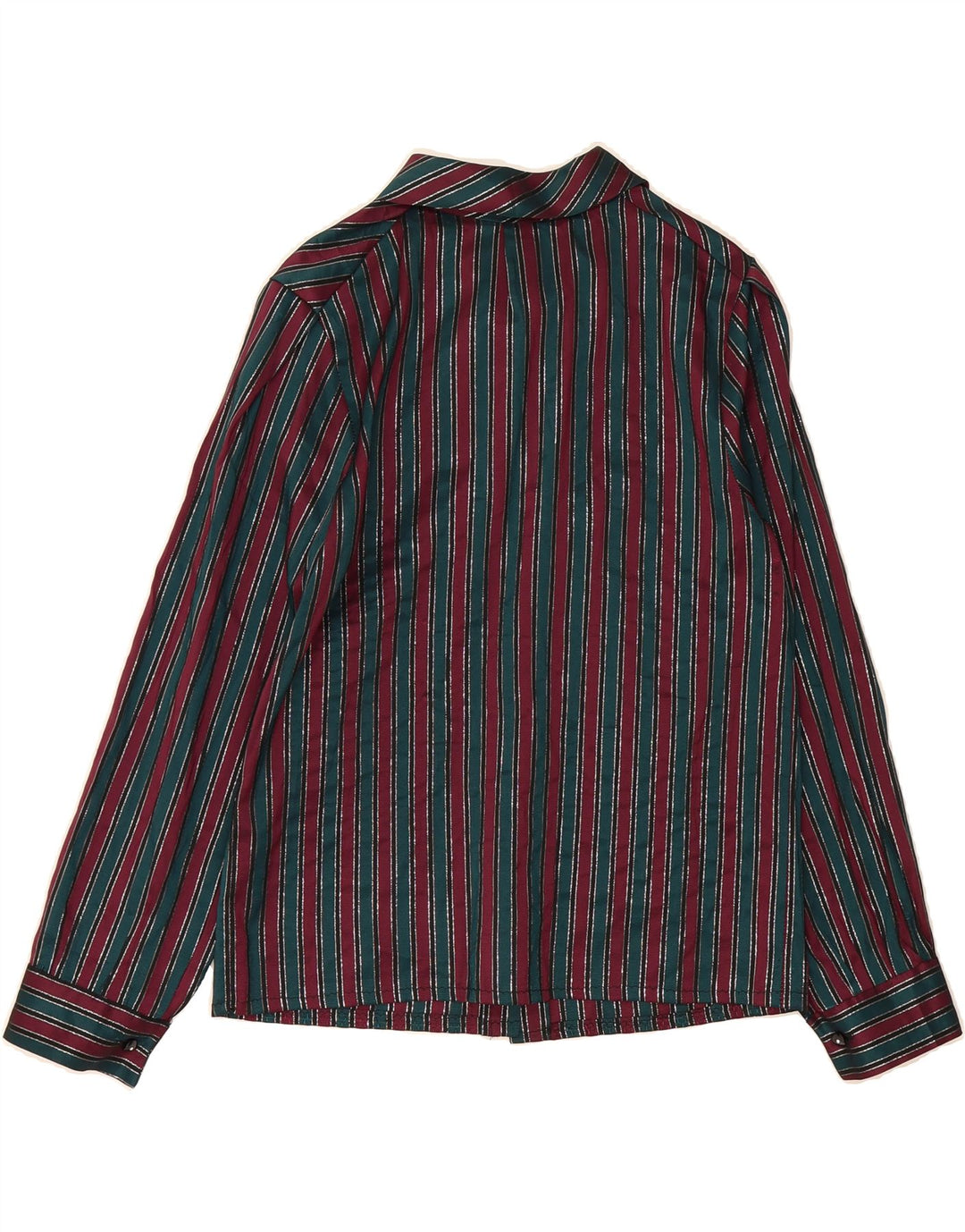 VINTAGE Womens Front Tie Shirt Blouse UK 12 Medium Green Striped Vintage Vintage and Second-Hand Vintage from Messina Hembry 