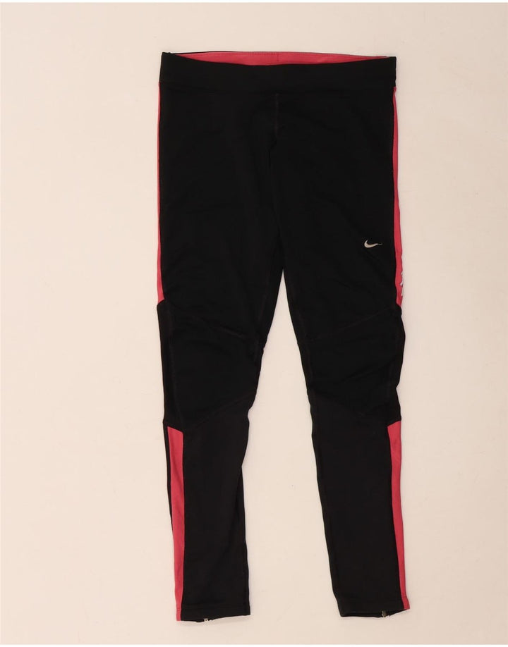 Женские леггинсы Nike Dri Fit UK 12, средний черный, полиэстер с цветными блоками