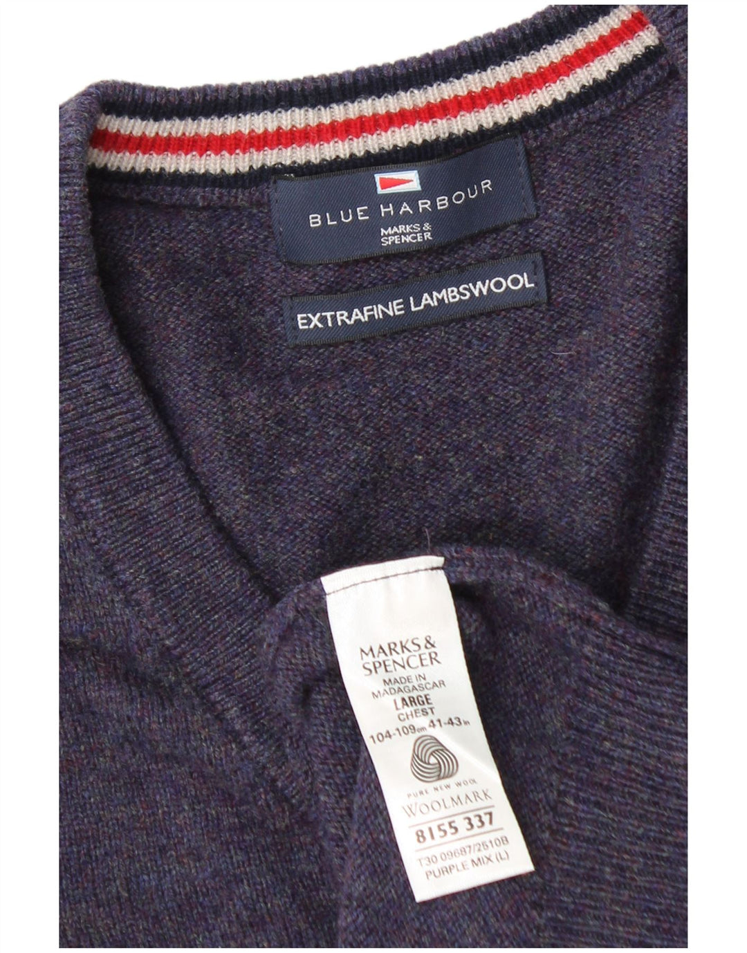 Мужской джемпер с v-образным вырезом Marks & Spencer Blue Harbour, большой темно-синий