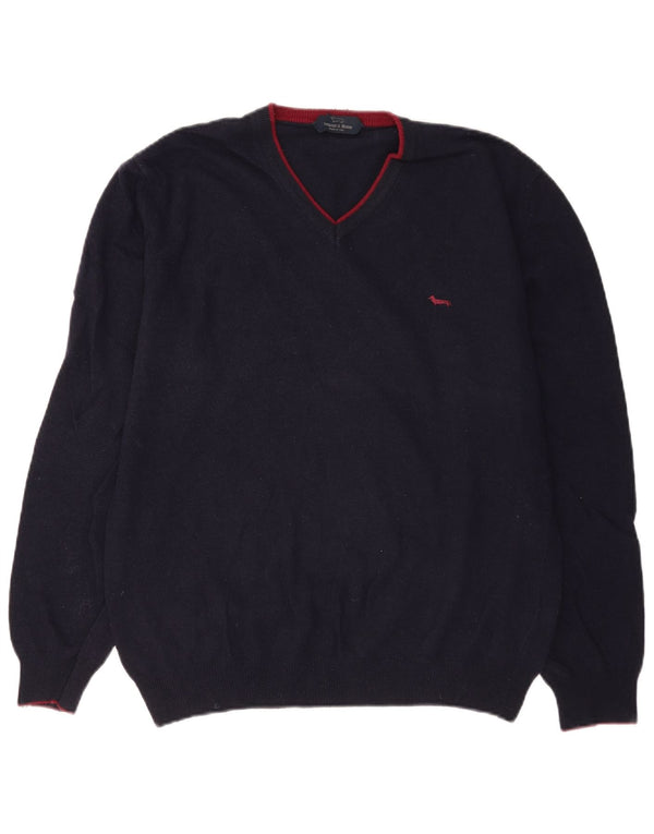 Harmont & Blaine Mens V-Neck Jumper Sweater XL Navy Blue Wool
