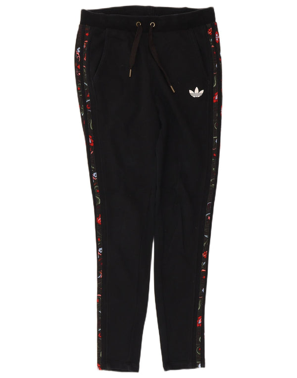 Женские спортивные брюки Adidas UK 8, маленькие черные хлопковые с цветочным принтом