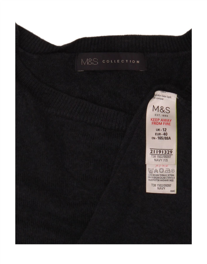 Женский джемпер с круглым вырезом Marks & Spencer UK 12, средний темно-синий