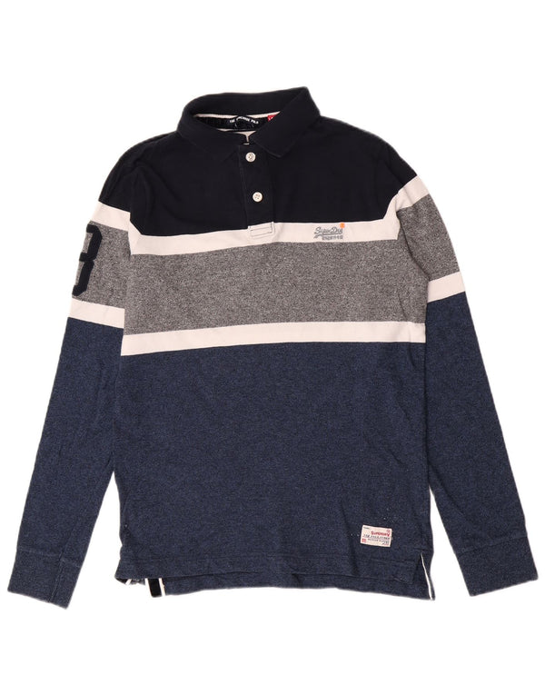 Рубашка-поло для мальчиков Superdry с длинными рукавами и регби, 15–16 лет, XL, синяя с цветными блоками