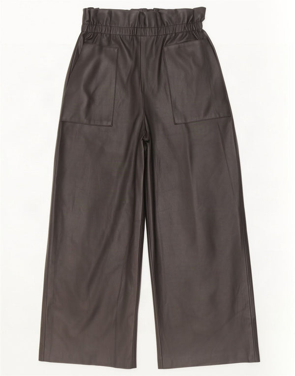 Женские укороченные широкие брюки из искусственной кожи Zara XS W24 L25, черные