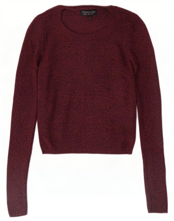 Topshop Womens Crop Boat Neck Jumper Sweater UK 6 XS Burgundy Flecked