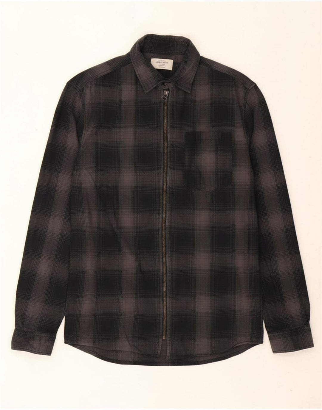 JACK & JONES Mens Flannel Shirt Medium Grey Check Cotton