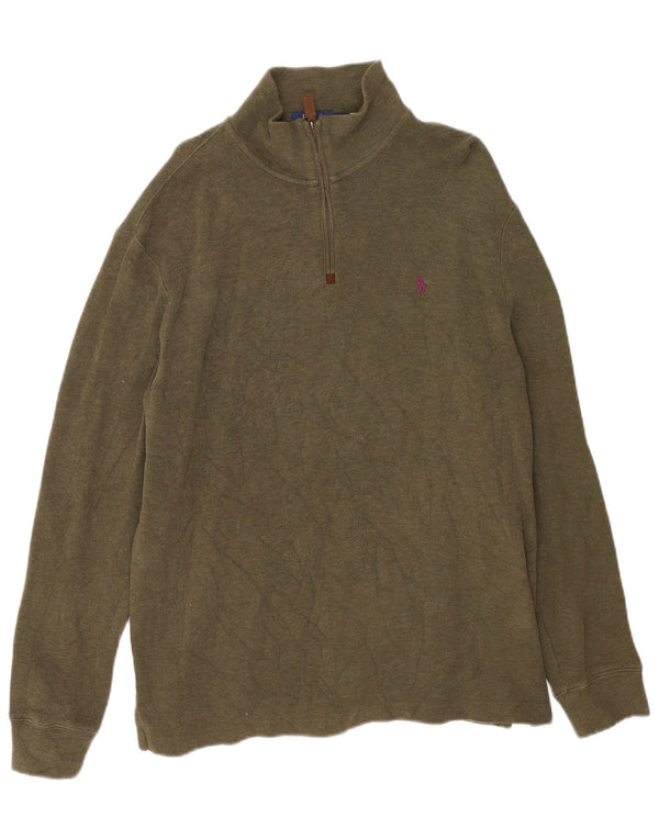 Мужской джемпер с воротником на молнии Polo Ralph Lauren, большой хлопковый свитер цвета хаки