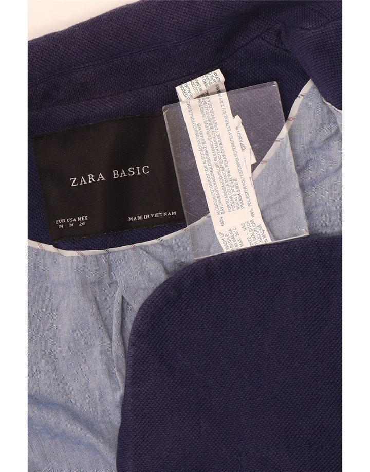 Женский укороченный пиджак Zara на 1 пуговице UK 12, средний темно-синий хлопковый пиджак