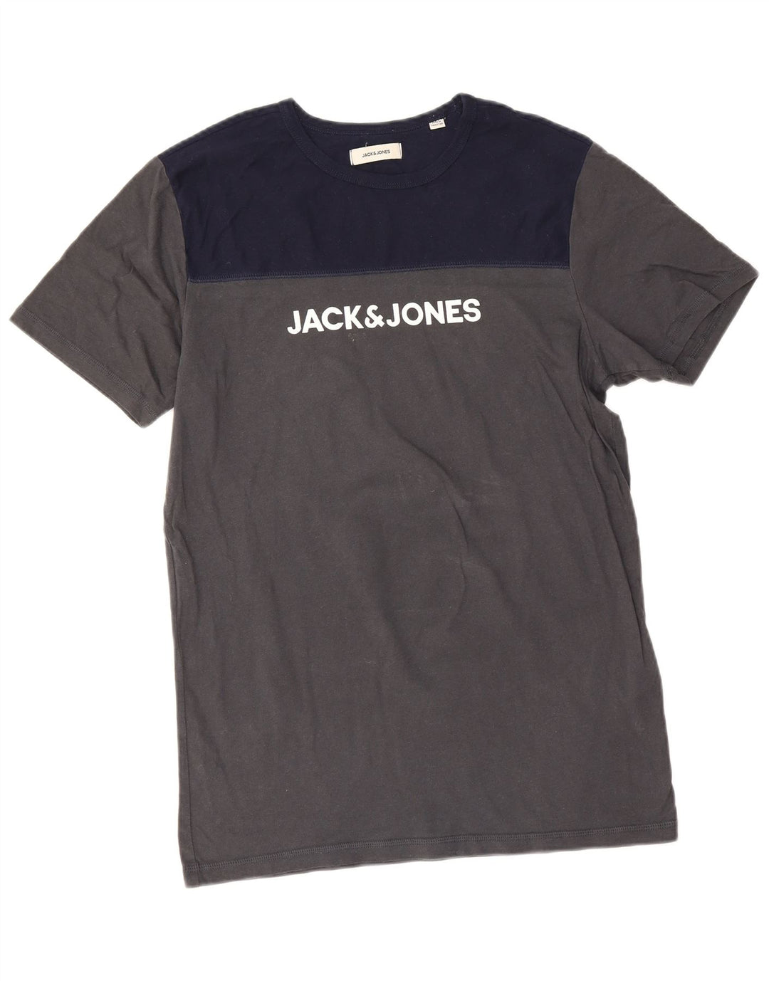 Мужская футболка с рисунком Jack & Jones, хлопковый топ среднего серого цвета с цветными блоками