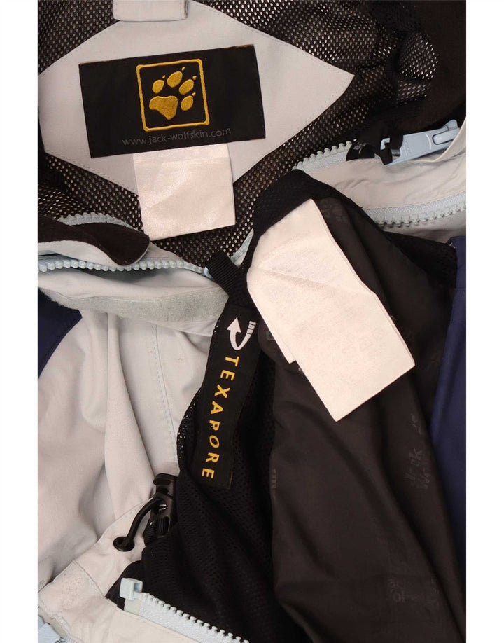 Женская дождевик с капюшоном Jack Wolfskin UK 14, средний синий цвет с цветными блоками