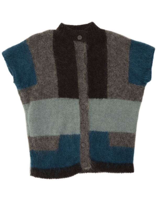 Винтажный женский кардиган с короткими рукавами, Великобритания, 22, 3XL, серый с цветными блоками