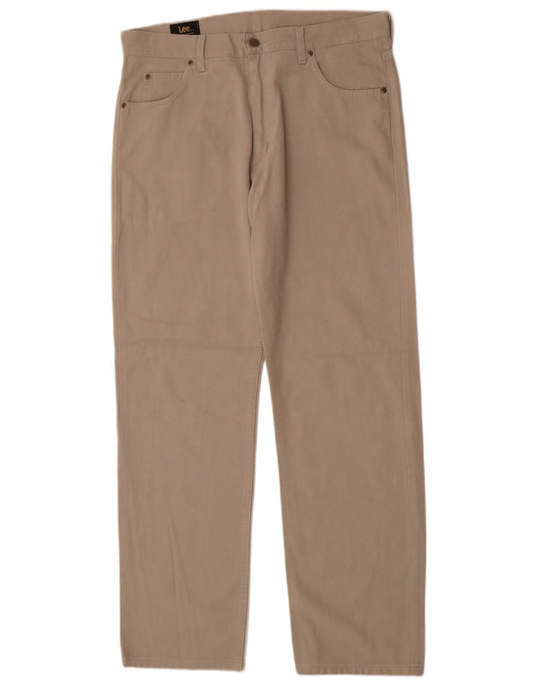 Lee Mens Portland Straight Casual Trousers W36 L32 Beige Cotton
