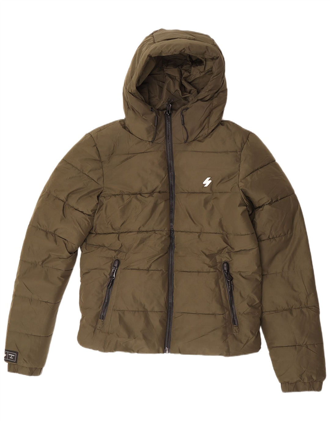 Мужская утепленная куртка с капюшоном Superdry UK 36, маленький цвет хаки, полиэстер