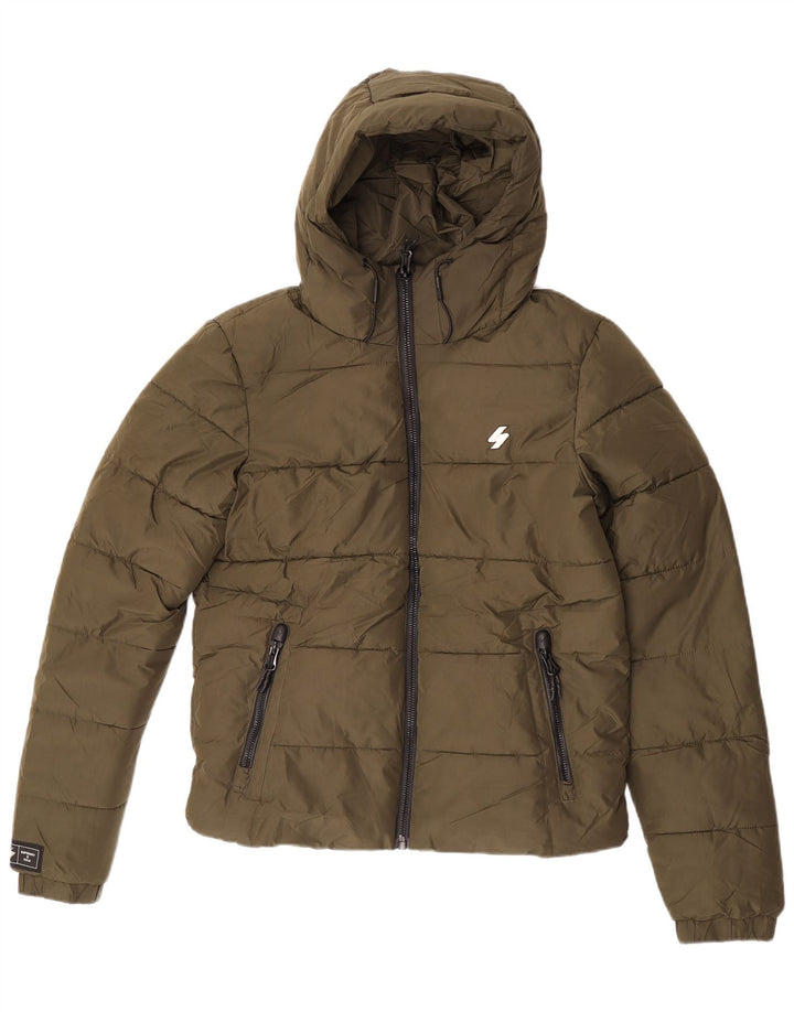 Мужская утепленная куртка с капюшоном Superdry UK 36, маленький цвет хаки, полиэстер
