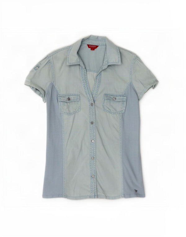 Guess Женская джинсовая рубашка с коротким рукавом UK 12 Medium Blue Tencel