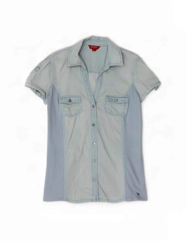 Guess Женская джинсовая рубашка с коротким рукавом UK 12 Medium Blue Tencel