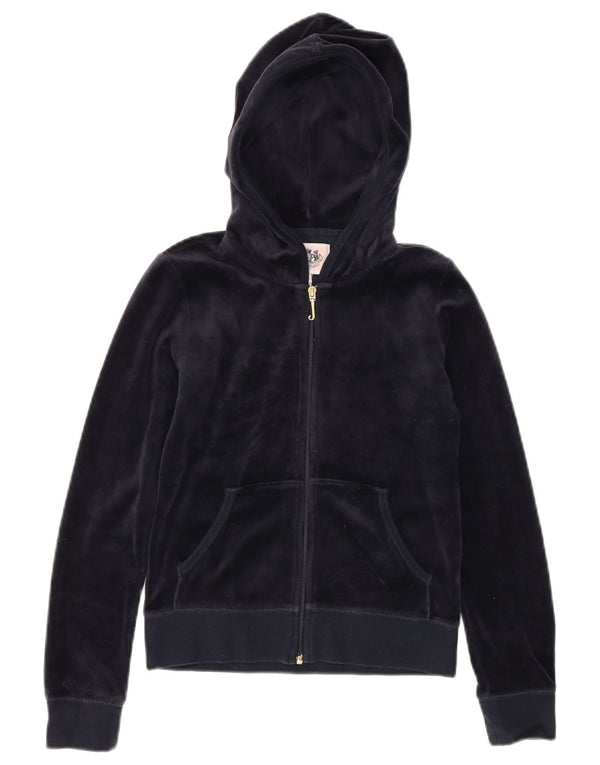 Juicy Couture Свитер с капюшоном и молнией с графическим рисунком для девочек 8–9 лет, большой темно-синий