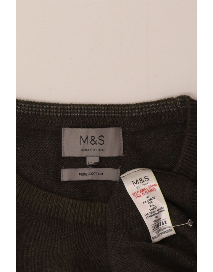 Мужской джемпер с круглым вырезом Marks & Spencer 2XL, зеленый хлопок