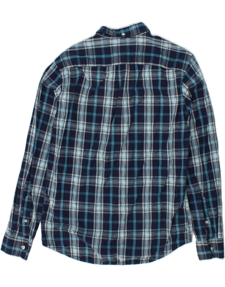 TOMMY HILFIGER Mens Custom Fit Shirt Large Navy Blue Check Cotton Vintage Tommy Hilfiger and Second-Hand Tommy Hilfiger from Messina Hembry 