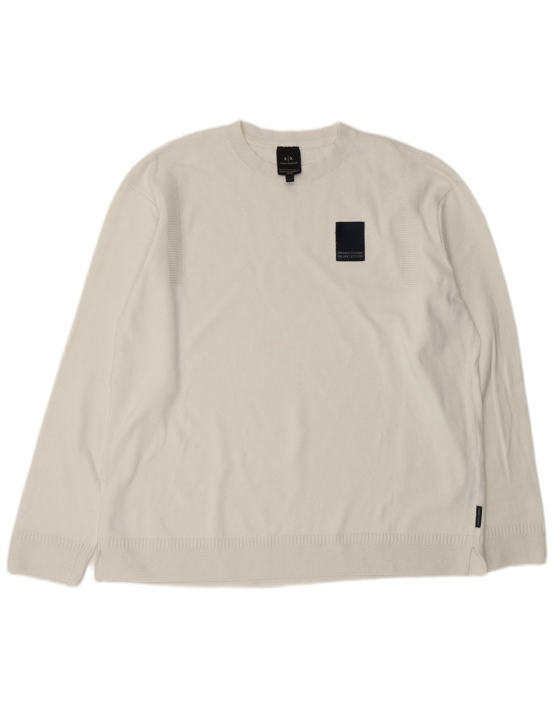 ARMANI EXCHANGE Мужской джемпер с круглым вырезом, большой белый хлопковый свитер
