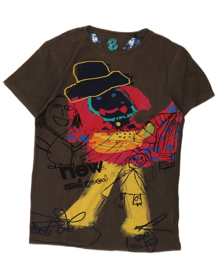 Мужская футболка с рисунком Desigual, хлопковый топ среднего коричневого цвета