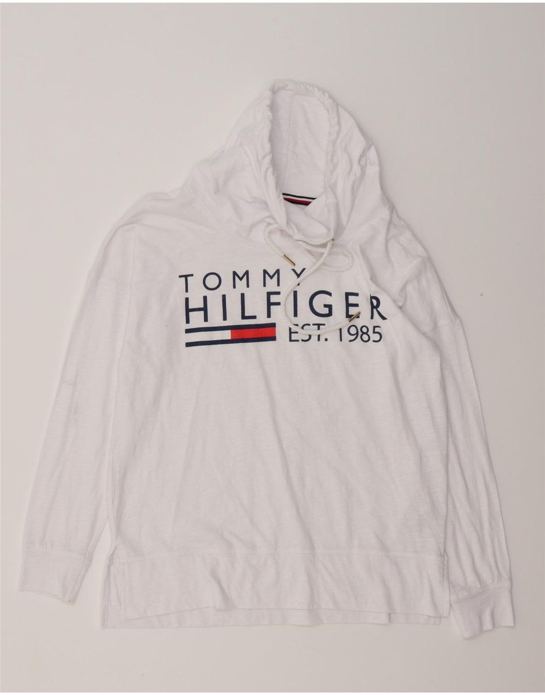 TOMMY HILFIGER Женский свободный топ с рисунком с длинным рукавом UK 10, маленький белый