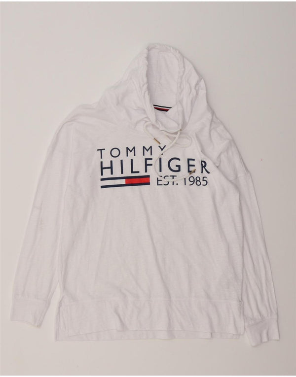 TOMMY HILFIGER Женский свободный топ с рисунком с длинным рукавом UK 10, маленький белый