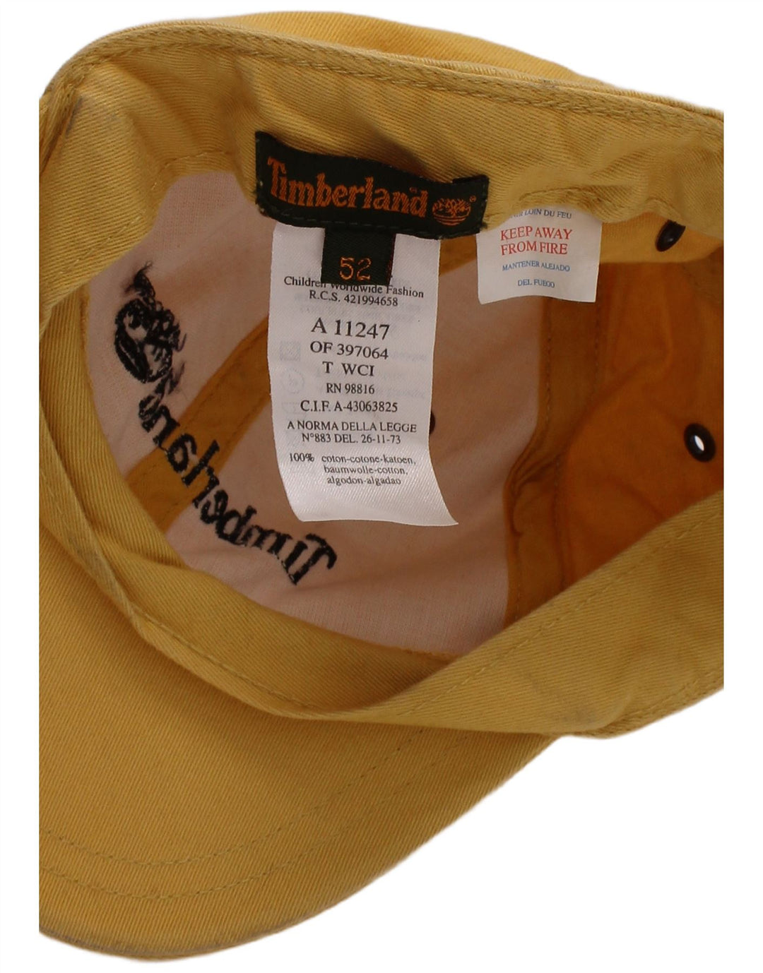 Бейсбольная кепка с рисунком Timberland для мальчиков 6-7 лет, желтая, хлопковая