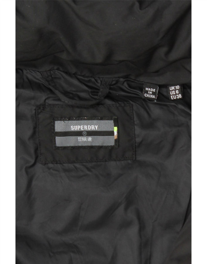 SUPERDRY Женское стеганое пальто с капюшоном UK 10, маленький черный полиэстер
