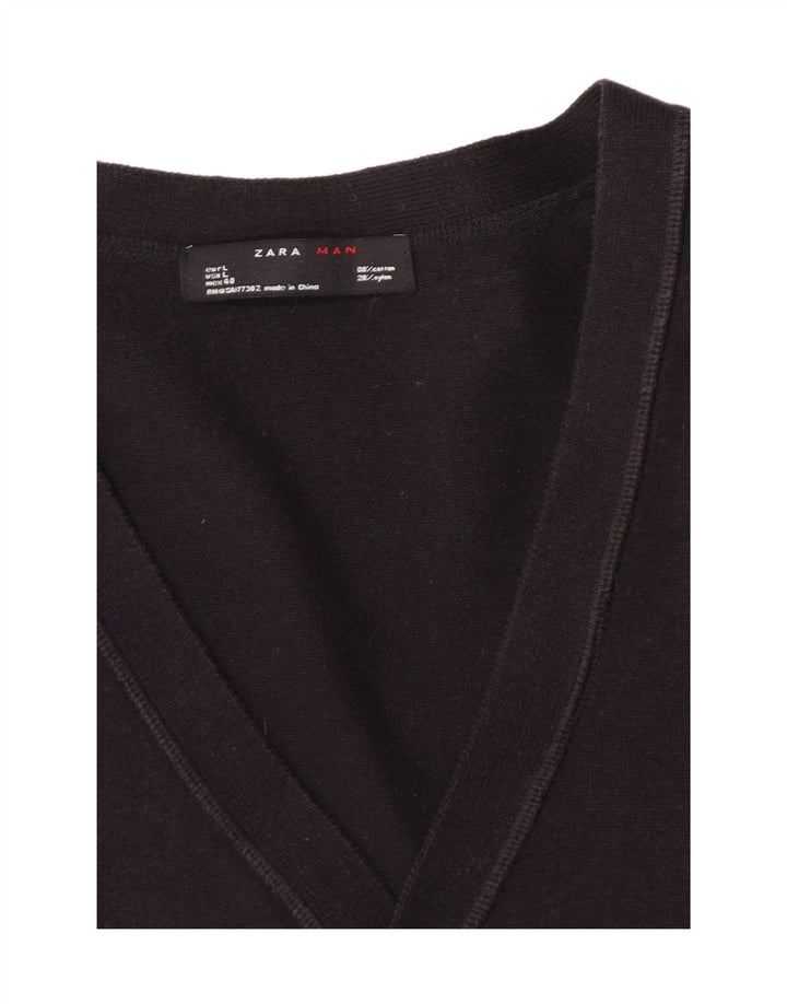 Мужской кардиган Zara, большой черный хлопковый свитер