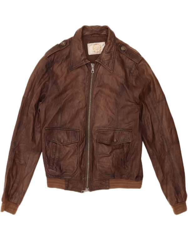 ВИНТАЖНАЯ Женская кожаная куртка-бомбер в стиле милитари IT 52 2XL Коричневая кожа