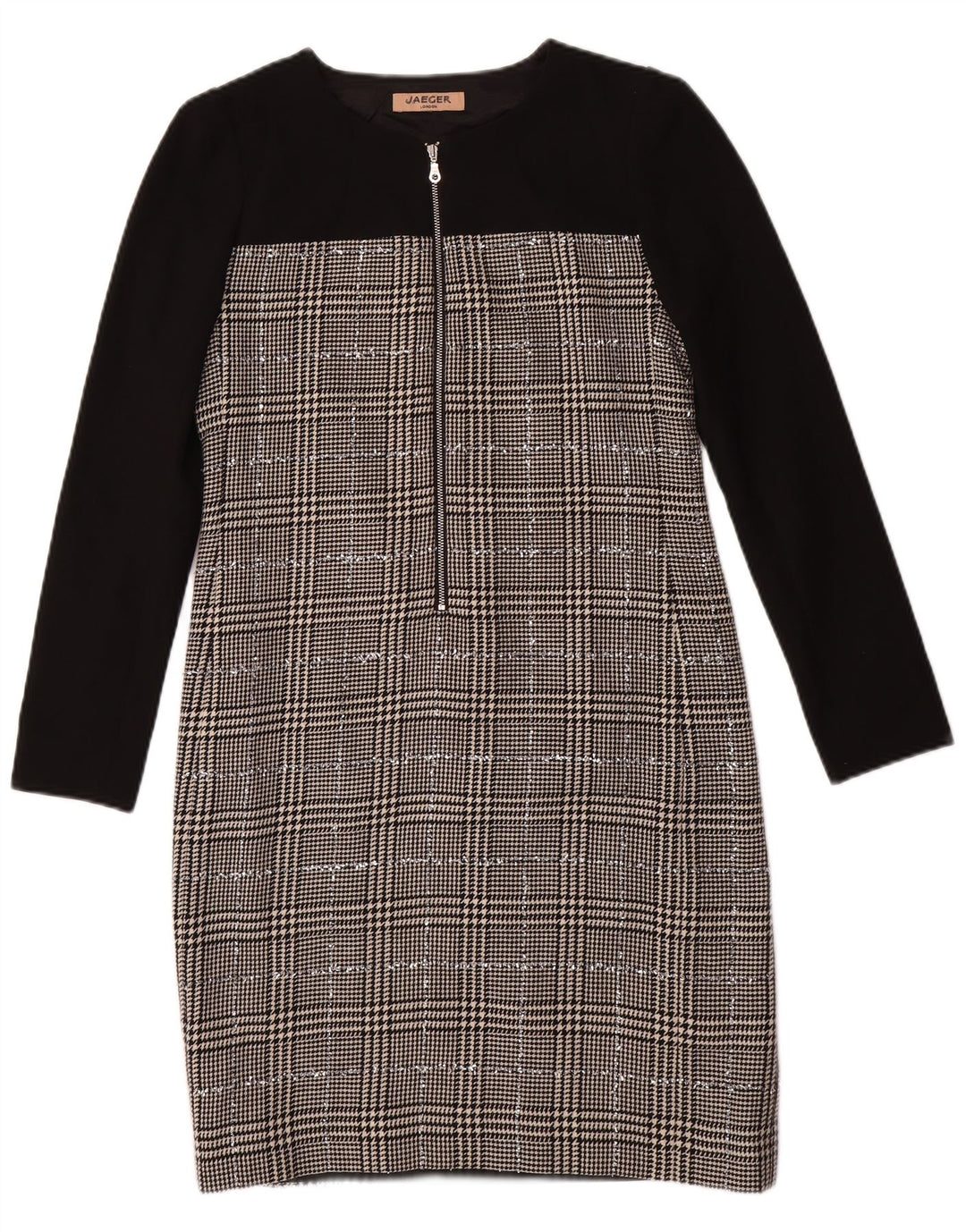 Женское платье-футляр JAEGER с длинными рукавами, Великобритания, 8, маленькое, черное, с узором «гусиные лапки», шерсть