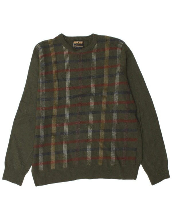 Мужской свитер Woolrich с вырезом «лодочка» XL, хаки в клетку из овечьей шерсти