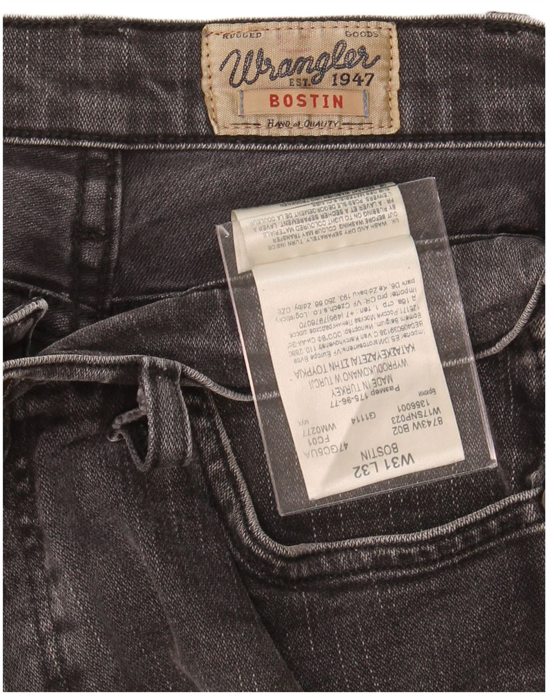 WRANGLER Mens Bostin Slim Jeans W31 L30 Grey Cotton